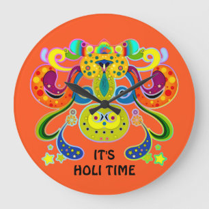 holiES - abstract happy holy Cow + your ideas Large Clock