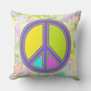 holiES - colourful PEACE sign & splashes backgr. Outdoor Cushion