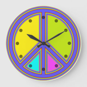holiES - colourful PEACE sign + your ideas Large Clock