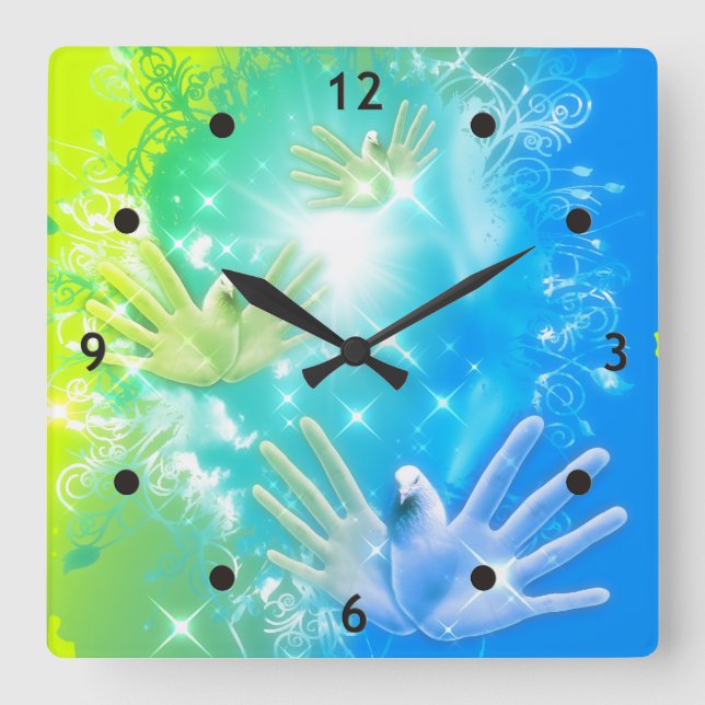 holiES - Flying Hands Pigeons ART Square Wall Clock (Front)