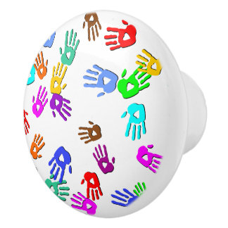 holiES - hands coloured pattern 1 + your backgr. Ceramic Knob