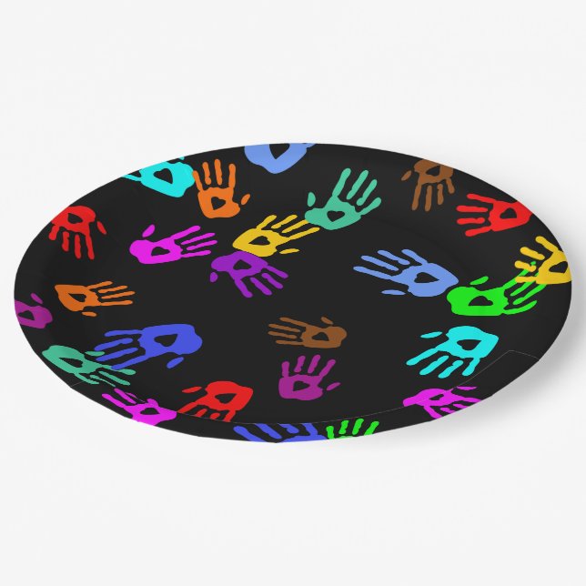 holiES - hands coloured pattern 1 + your backgr. Paper Plate (Angled)