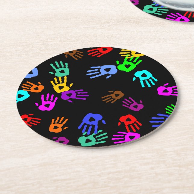 holiES - hands coloured pattern 1 + your backgr. Round Paper Coaster (Angled)