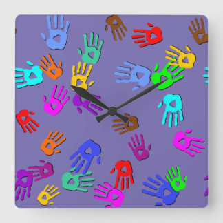 holiES - hands coloured pattern 1 + your backgr. Square Wall Clock