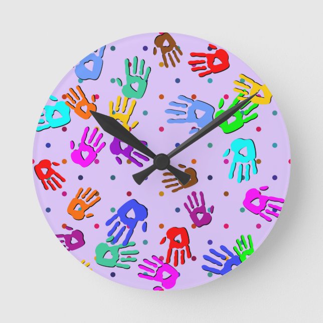 holiES - hands dots coloured pattern 1 Round Clock (Front)