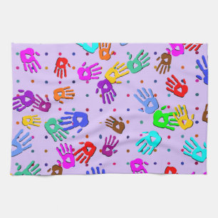 holiES - hands dots coloured pattern 1 Tea Towel