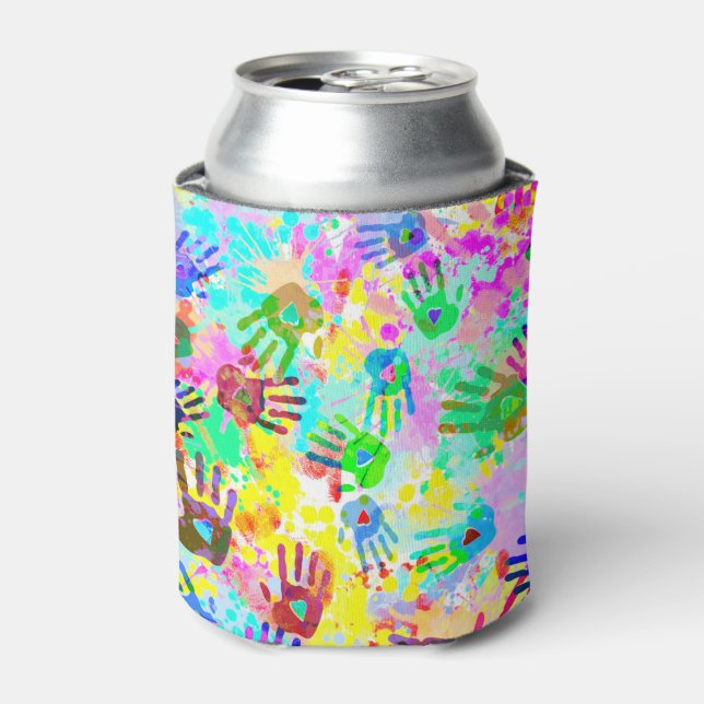 holiES - hands splashes coloured grunge pattern 2 Can Cooler (Can Front)