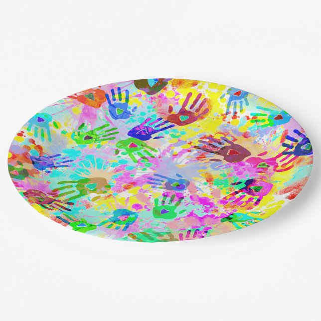 holiES - hands splashes coloured grunge pattern 2 Paper Plate (Angled)