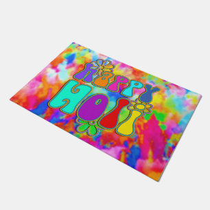 holiES - HAPPY HOLI coloured outline flowers 1 Doormat