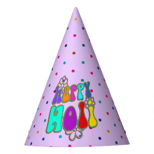 holiES - HAPPY HOLI coloured outline flowers 1 Party Hat