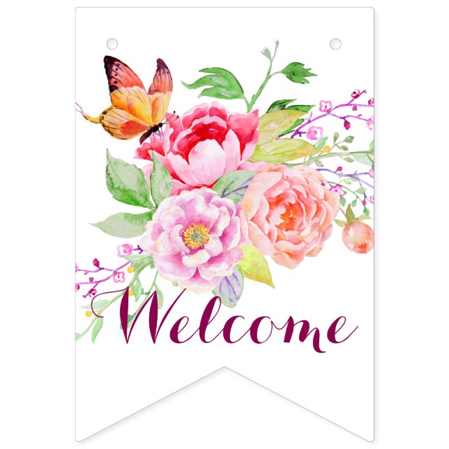 holiES - Watercolor Spring Flowers Bouquet 2 Bunting (First Flag)