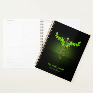 Holistic Alternative Caduceus Green Leaves Medical Planner
