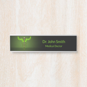 Holistic Alternative Medical Caduceus Green Leaves Door Sign