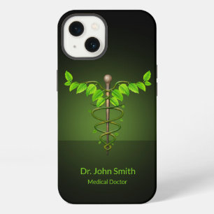 Holistic Alternative Medical Caduceus Green Leaves iPhone 13 Case