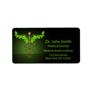 Holistic Alternative Medical Caduceus Green Leaves Label