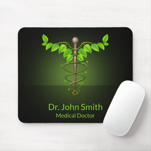 Holistic Alternative Medical Caduceus Green Leaves Mouse Pad (With Mouse)