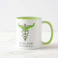 Holistic Alternative Medical Caduceus Green Leaves