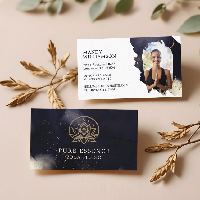 Holistic Gold Celestial Lotus Dark Ink Yoga Photo Business Card (Holistic Gold Celestial Lotus Dark Ink Yoga Photo Business Card)