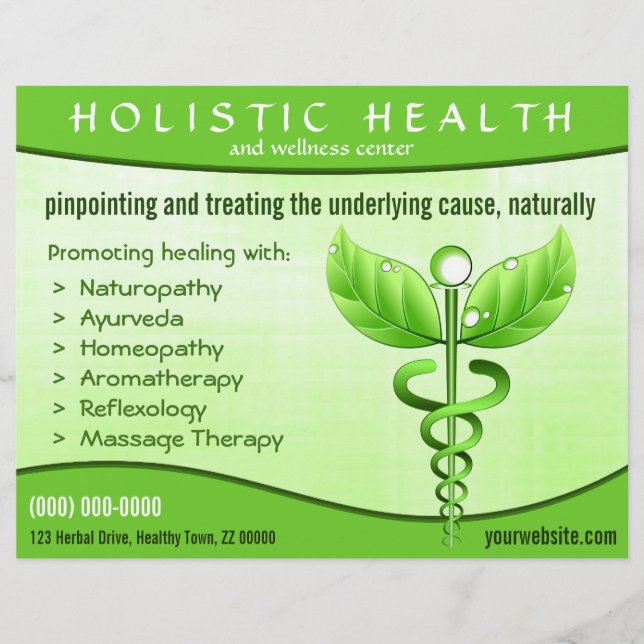 Holistic Health Green Caduceus Symbol 8.5" x 11" Flyer (Front)
