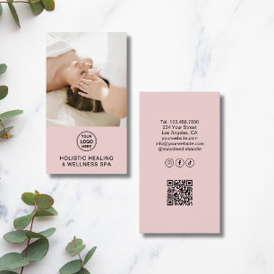 Holistic Health Therapist Logo QR Code Pink Business Card