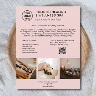 Holistic Health Therapist Logo QR Pink Business Flyer