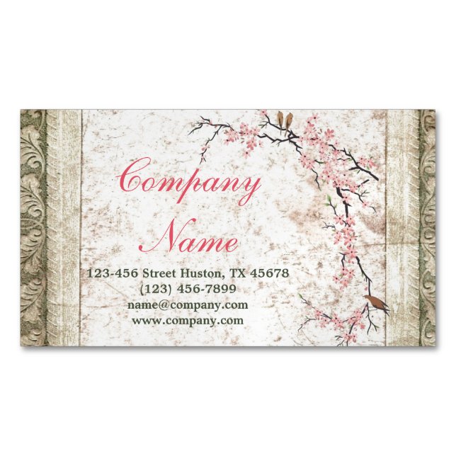 holistic health Yoga Zen SPA cherry Blossom Sakura Magnetic Business Card (Front)
