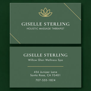 Holistic Massage Therapist Green Gold Business Card