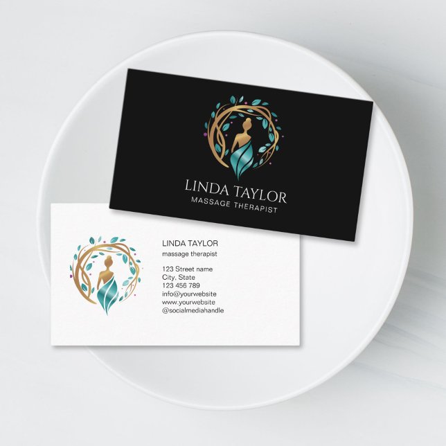 Holistic Massage Therapy Healer Energy Lotus Business Card (Holistic Massage Therapy Healer Energy Lotus Business Card with woman's slhouette)