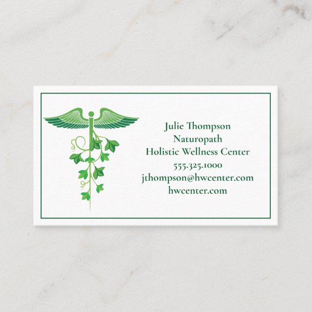 Holistic Medicine Wellness Centre Naturopath Green Business Card (Front)