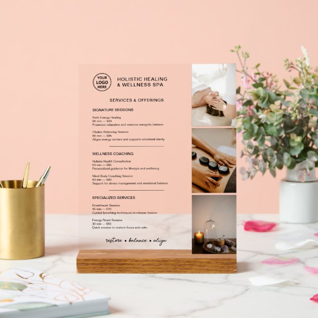 Holistic Wellness Services Menu Acrylic Sign (Wedding)