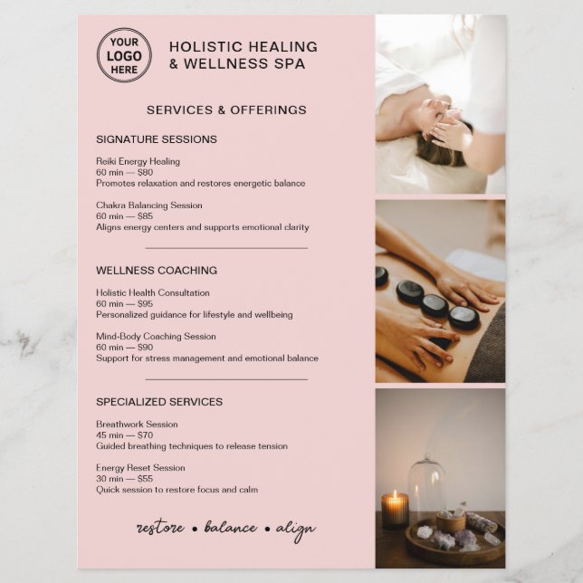 Holistic Wellness Services Menu Logo Photo QR (Front)