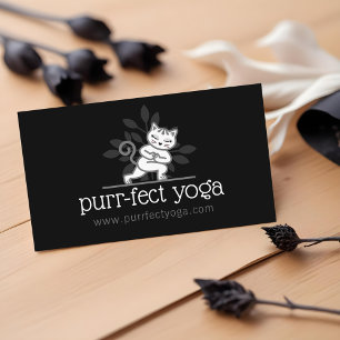 Holistic Yoga Cat Meditating Yoga Pose Black Business Card