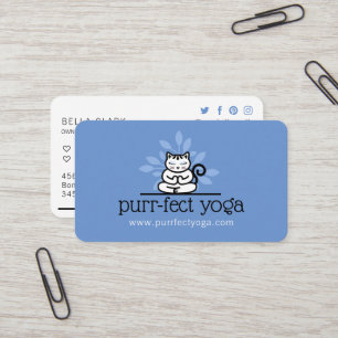 Holistic Yoga Cat Meditating Yoga Pose Blue Business Card