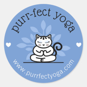 Holistic Yoga Cat Meditating Yoga Pose Blue Classic Round Sticker