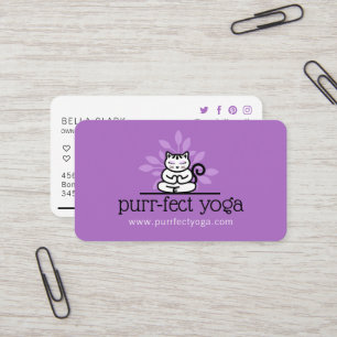 Holistic Yoga Cat Meditating Yoga Pose Purple Business Card