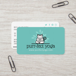 Holistic Yoga Cat Meditating Yoga Pose Teal Business Card