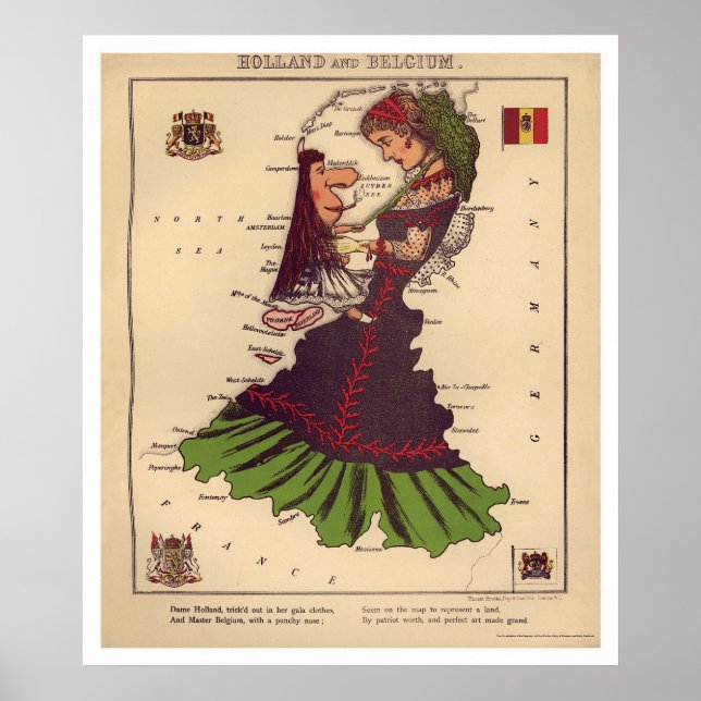 Holland & Belgium Caricature Map 1868 Poster (Front)