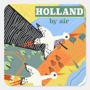Holland by air vintage vacation print square sticker