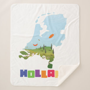 Holland cartoon map sherpa blanket