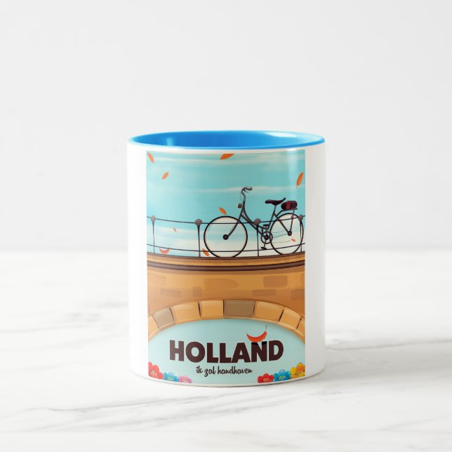 Holland "Ik zal handhaven" Bicycle travel poster. Two-Tone Coffee Mug (Center)