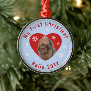 Holland Lop First Christmas Custom Photo Metal Tree Decoration