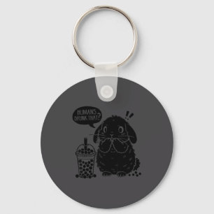 Holland Lop Rabbit And Boba Tea Funny Bunny Bubble Key Ring