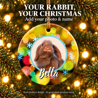 Holland Lop Rabbit Christmas Photo and Name Ceramic Tree Decoration