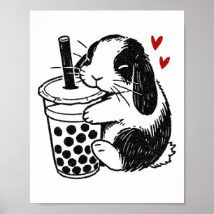 Holland Lop Rabbit Loves Boba Tea Bunny And Bubble Poster