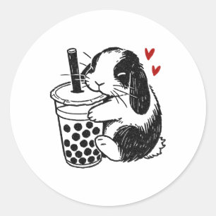 Holland Lop Rabbit Loves Boby Tea Bunny And Bubble Classic Round Sticker