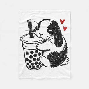 Holland Lop Rabbit Loves Boby Tea Bunny And Bubble Fleece Blanket