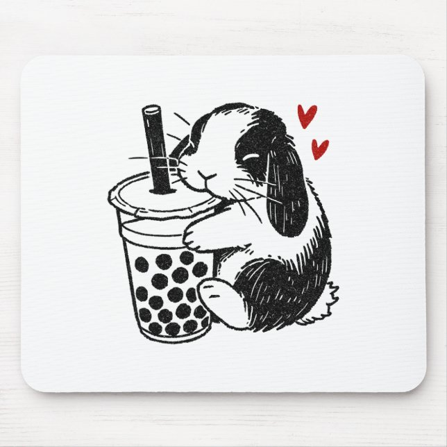 Holland Lop Rabbit Loves Boby Tea Bunny And Bubble Mouse Pad (Front)