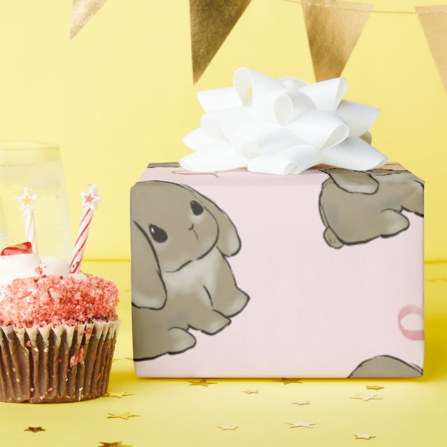 Holland lop with heart  wrapping paper (Birthday Party)