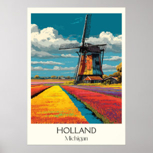 Holland Michigan Vintage Tulip Festival Windmill Poster