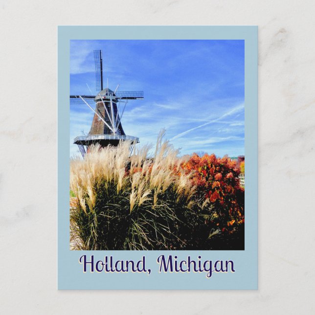 HOLLAND, MICHIIGAN WINDMILL ORNAMENTAL GRASS,FLOWE POSTCARD (Front)